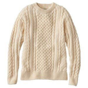 LL Bean 100% wool cable knit fisherman’s sweater made in Ireland chunky knit L